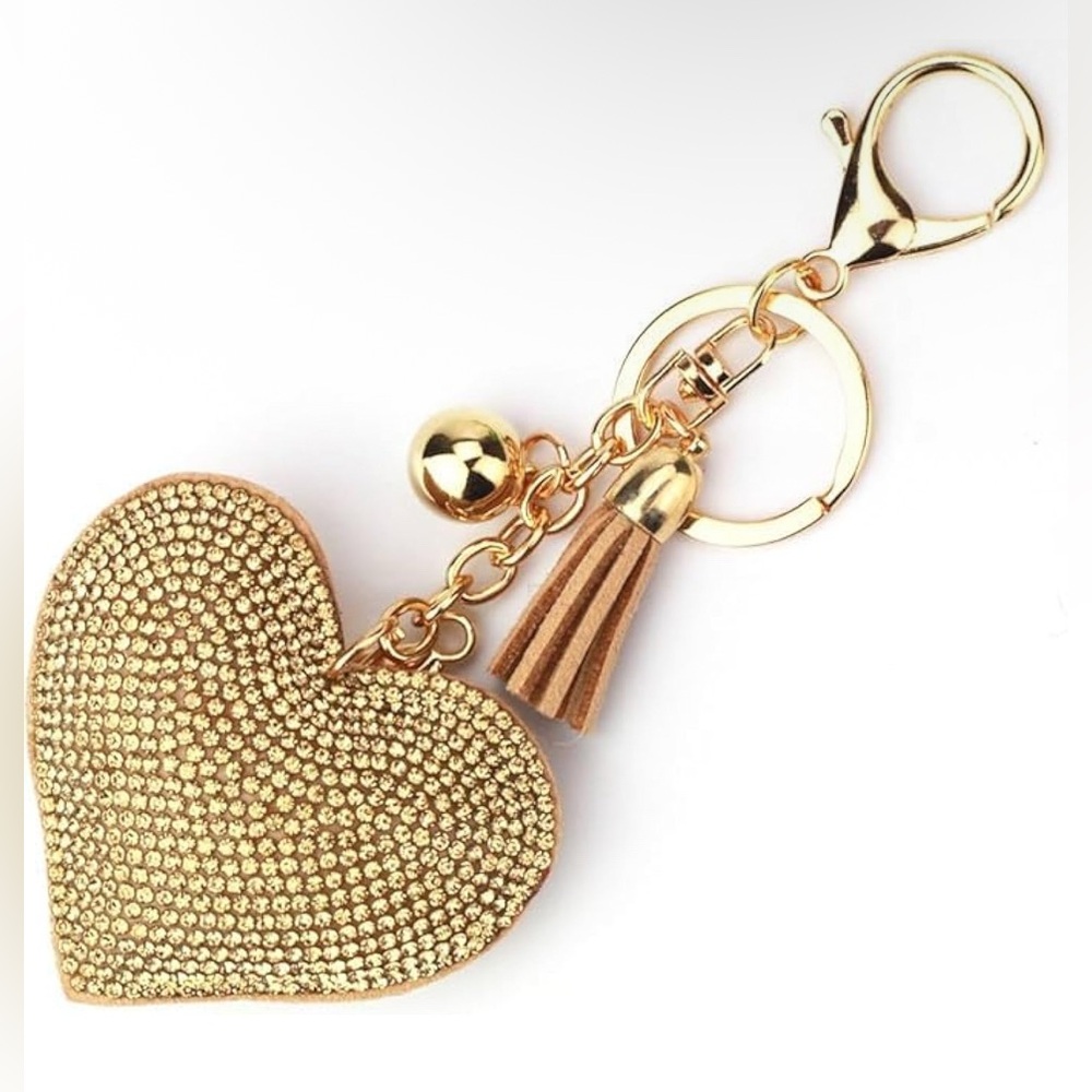 Rhinestone Gold Heart Shaped Keychain with Tassel NIP
